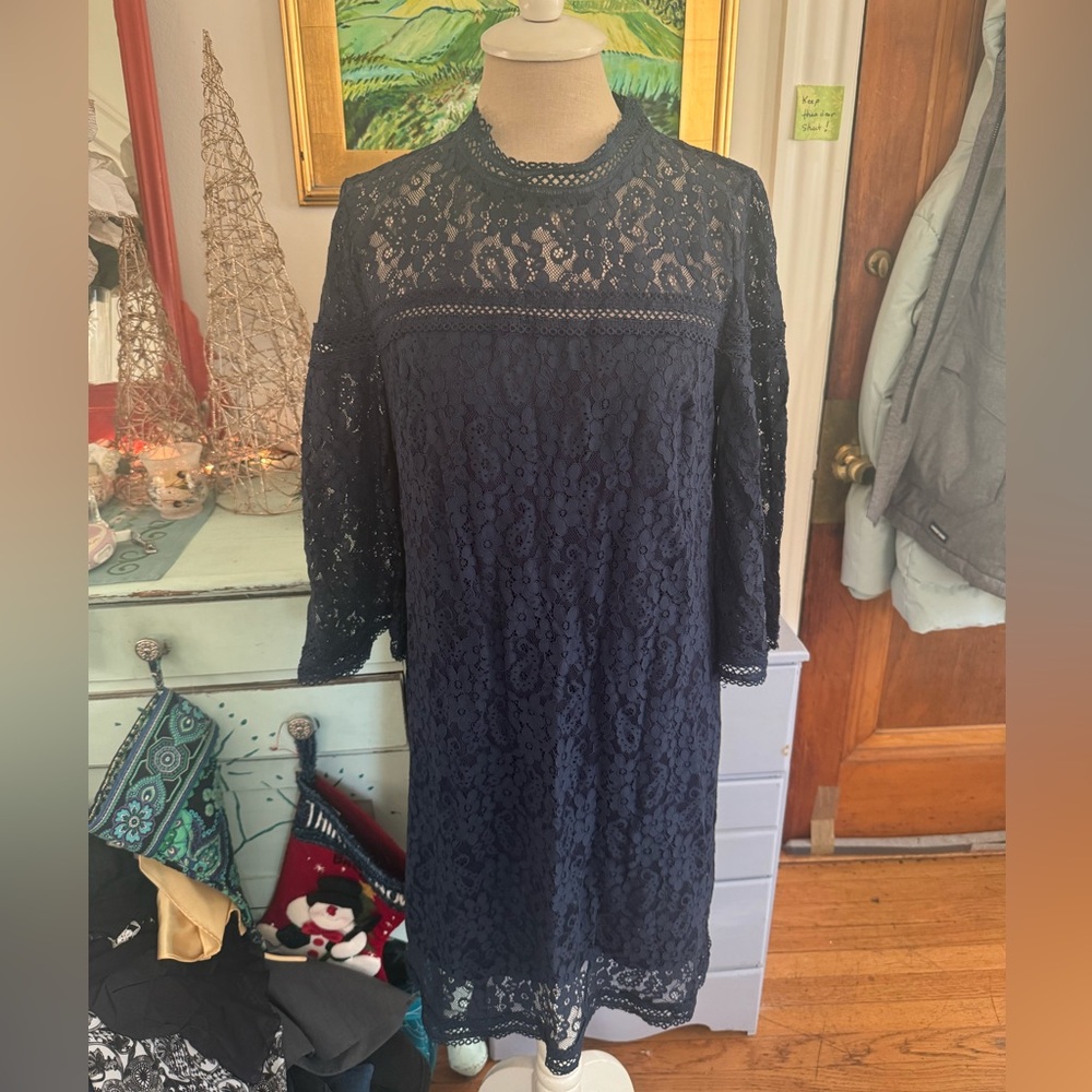 Suzanne Betro Navy Lace Midi Dress